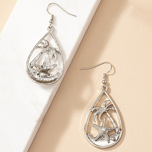 Silvery White jewelry,Plain Color jewelry,Silvery White Alloy Starfish Design Earrings