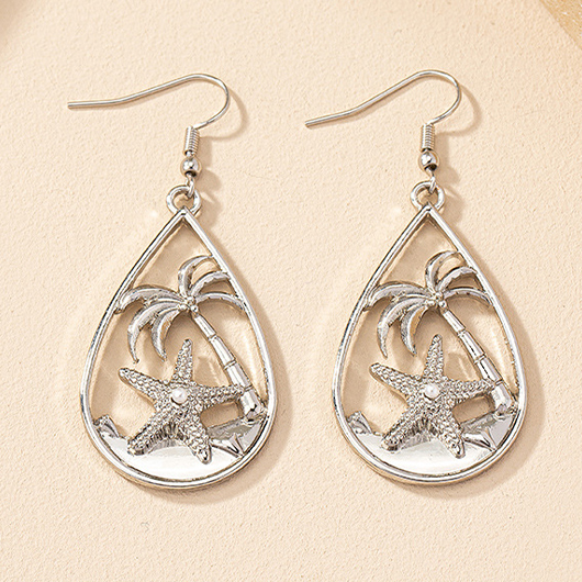 Silvery White jewelry,Plain Color jewelry,Silvery White Alloy Starfish Design Earrings
