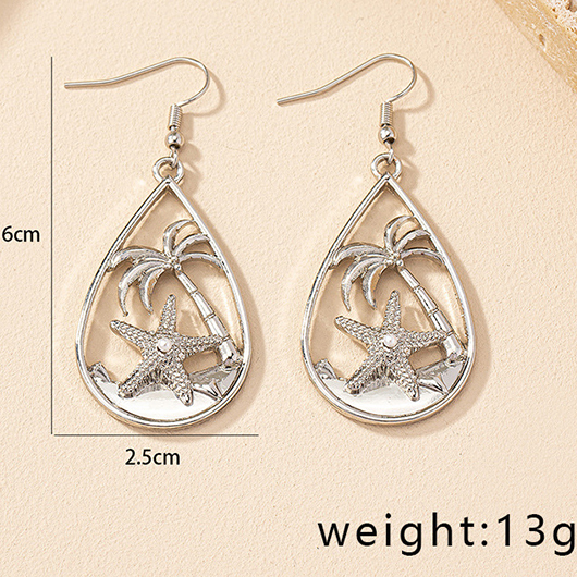Silvery White jewelry,Plain Color jewelry,Silvery White Alloy Starfish Design Earrings