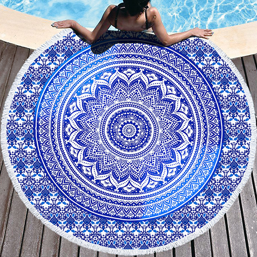 Tribal Print Round Purplish Blue Beach Blanket