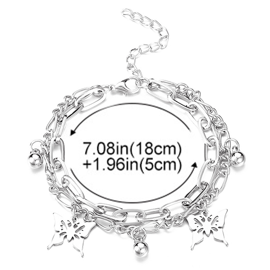 Silvery White jewelry,Butterfly Layered Chain Silvery White Alloy Anklet