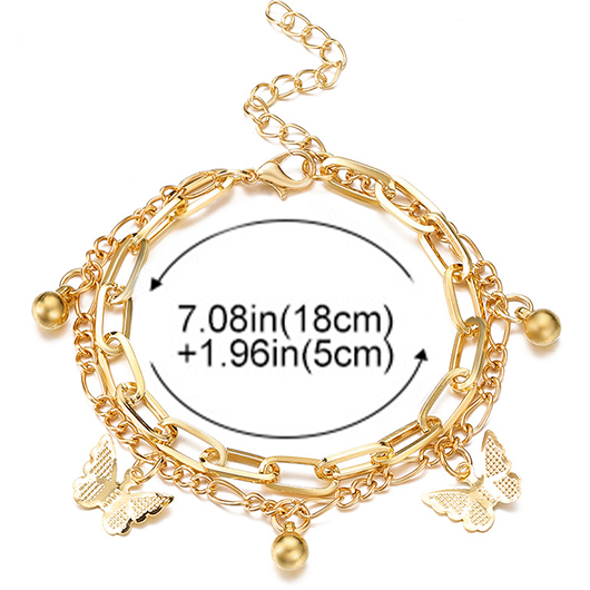 Gold jewelry,Butterfly Layered Chain Gold Alloy Anklet