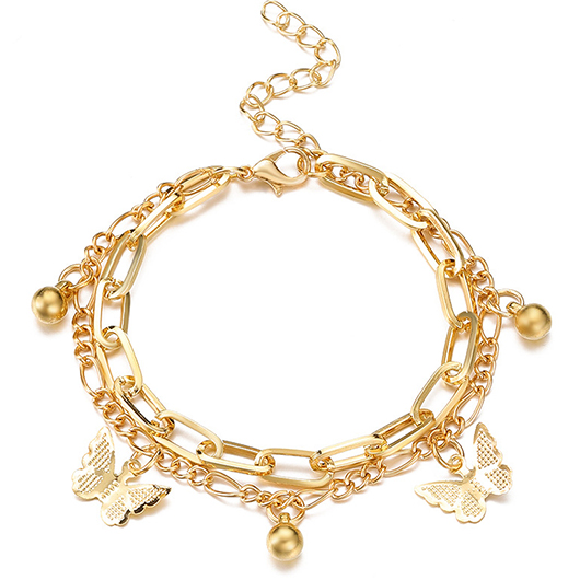 Gold jewelry,Butterfly Layered Chain Gold Alloy Anklet
