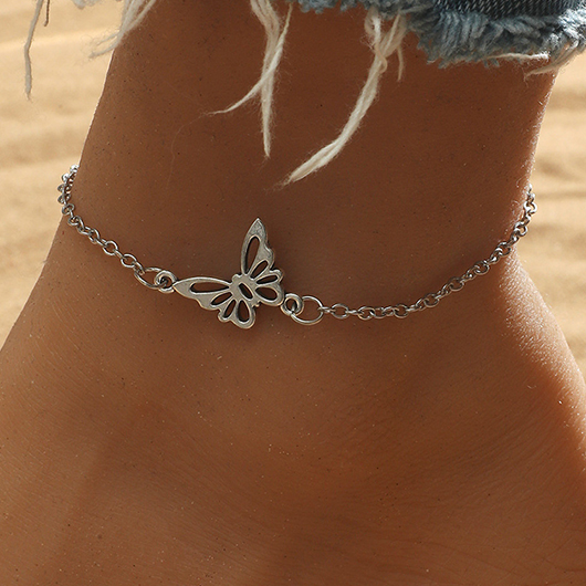 Cutout Butterfly Design Silver Alloy Anklet