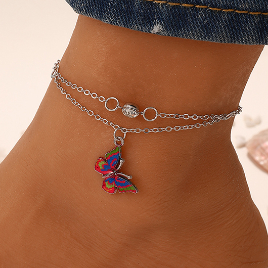 Butterfly Layered Design Silver Alloy Anklet