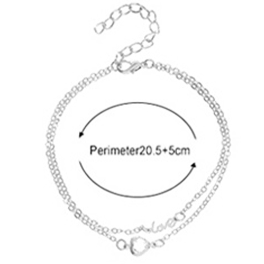 bracelet de cheville en alliage avec lettres blanches argentées géométriques
