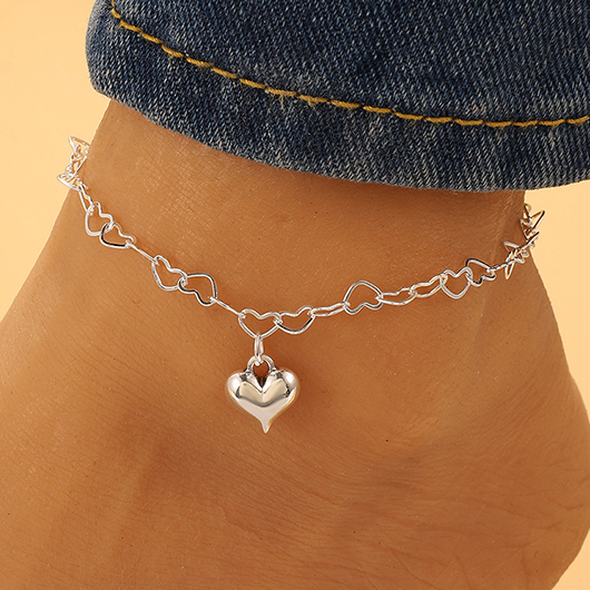 bracelet de cheville en alliage géométrique blanc argenté coeur