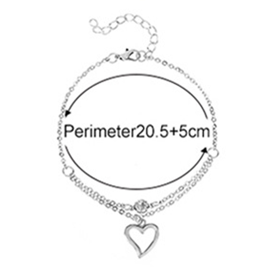 Silvery White jewelry,Heart jewelry,Heart Silvery White Layered Alloy Anklet