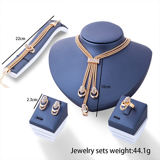 Rhinestone Gold Layered Design Necklace Set