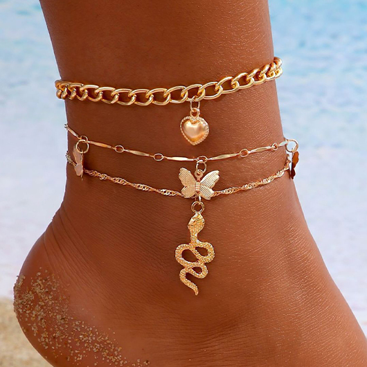 ensemble de bracelets de cheville en alliage d'or à motif papillon