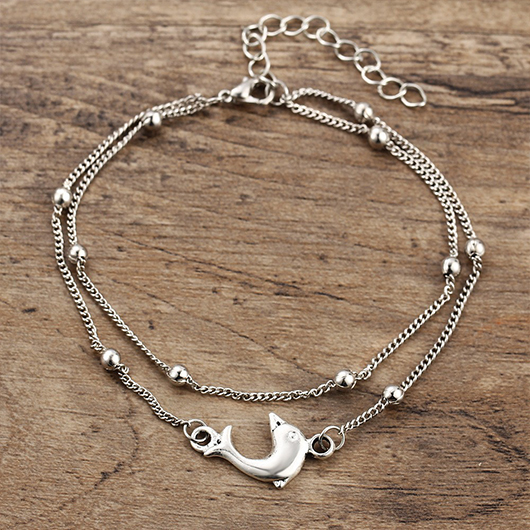 Silvery White jewelry,Animal Print jewelry,Silvery White Alloy Layered Dolphin Anklet