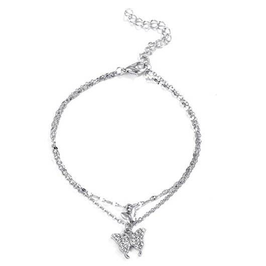 Butterfly Rhinestone Silvery White Alloy Anklet Set