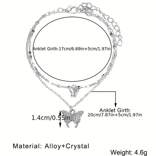 Butterfly Rhinestone Silvery White Alloy Anklet Set