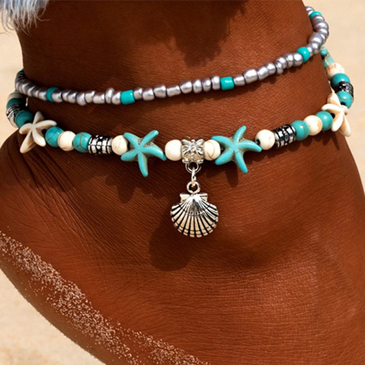 Mint Green jewelry,Shell Layered Mint Green Alloy Anklet