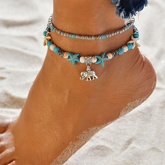 Elephant Beaded Layered Mint Green Anklet