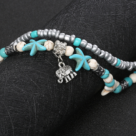 Mint Green jewelry,Elephant Beaded Layered Mint Green Anklet
