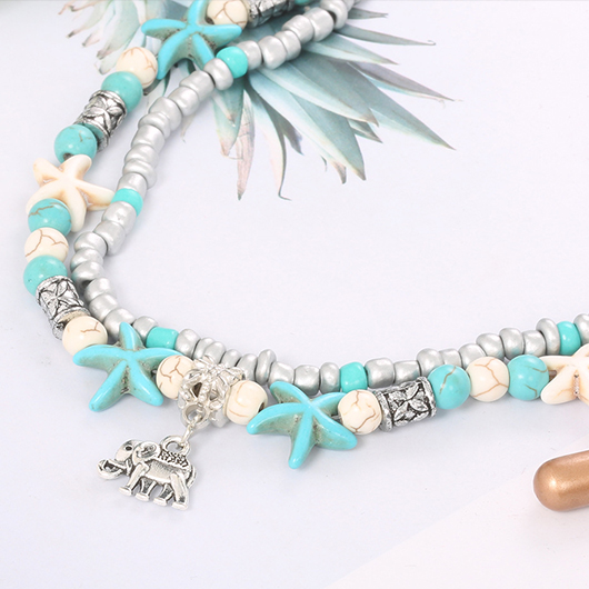 Mint Green jewelry,Elephant Beaded Layered Mint Green Anklet