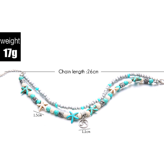 Mint Green jewelry,Animal Print jewelry,Geometric jewelry,Mint Green Alloy Starfish Layered Anklets