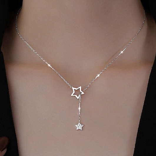 Silvery White jewelry,Geometric jewelry,Star Silvery White Alloy Geometric Necklace