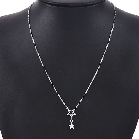 Silvery White jewelry,Geometric jewelry,Star Silvery White Alloy Geometric Necklace