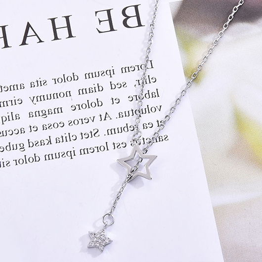 Silvery White jewelry,Geometric jewelry,Star Silvery White Alloy Geometric Necklace