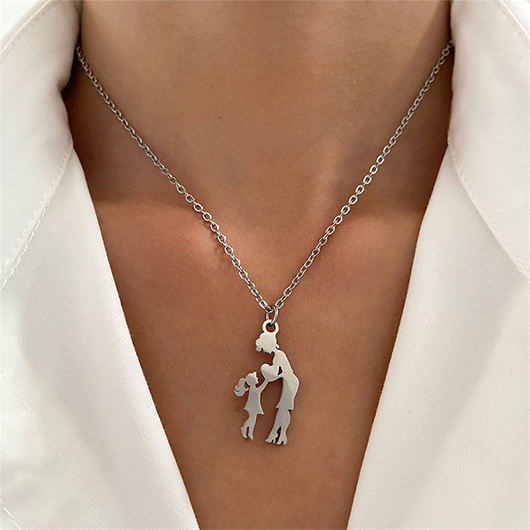 Silvery White Alloy Mother's Day Necklace