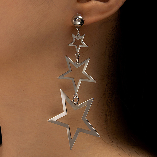 boucles d'oreilles géométriques en alliage blanc argenté étoile