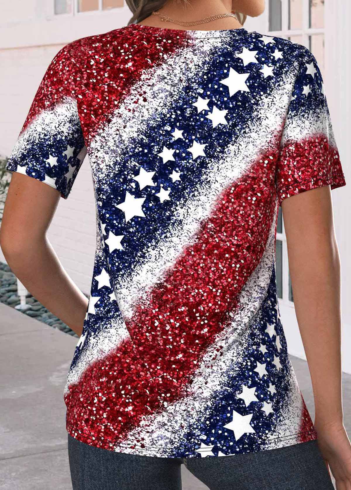 Navy plus size,Red plus size,Flag plus size,ROTITA Plus Size Criss Cross Navy Flag Print T Shirt