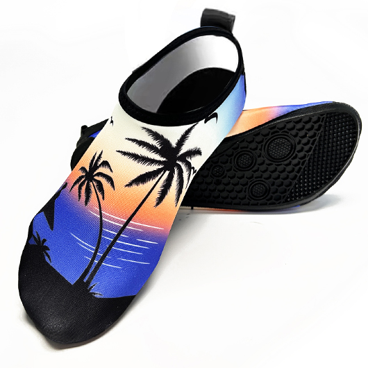 Tropical Plants Print Dark Blue Waterproof Water Shoes