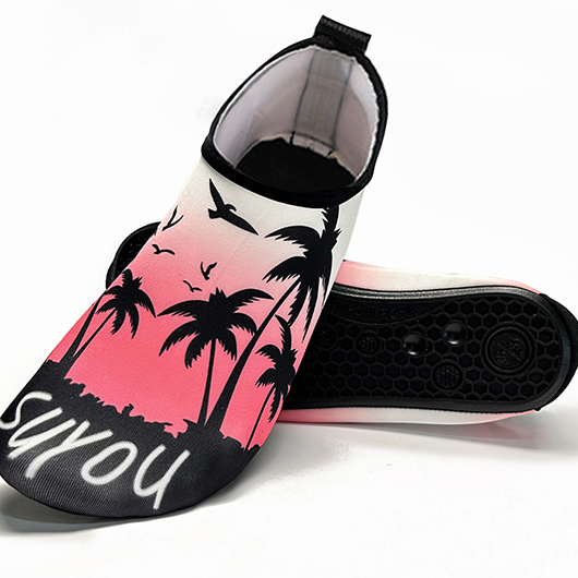 Tropical Plants Print Pink Waterproof Water Shoes