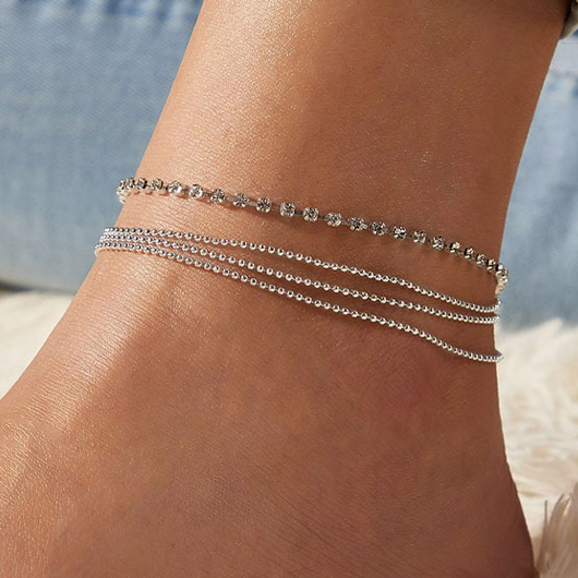 Silvery White jewelry,Silvery White Rhinestone Alloy Anklets Set