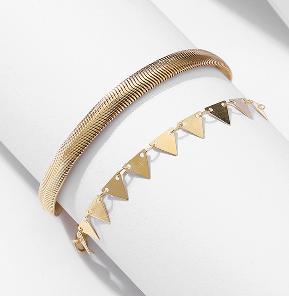 Gold jewelry,Triangle Detail Gold Alloy Anklets Set