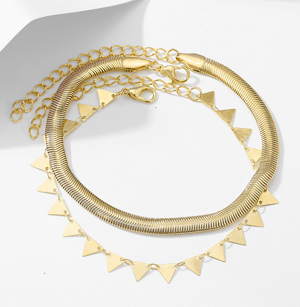 Gold jewelry,Triangle Detail Gold Alloy Anklets Set