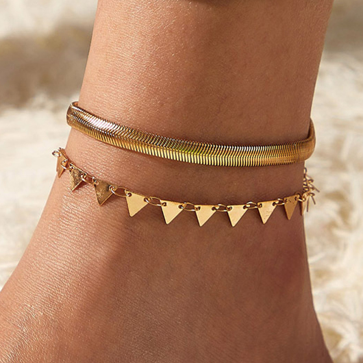 Gold jewelry,Triangle Detail Gold Alloy Anklets Set