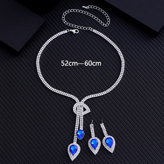 Blue jewelry,Blue Waterdrop Rhinestone Design Alloy Earrings and Necklace