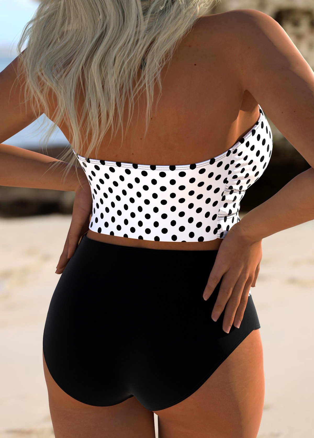 Black swimwear,White swimwear,Dot swimwear,ROTITA Lace Up Black Polka Dot Bikini Set