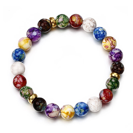 Beaded Agate Multi Color Marble Bracelet