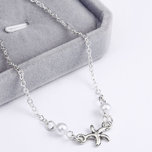 Silvery White jewelry,Animal Print jewelry,Silvery White Alloy Animal Starfish Anklet