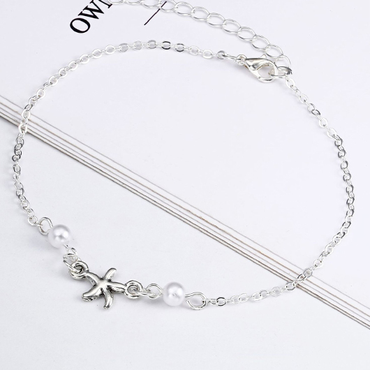 Silvery White jewelry,Animal Print jewelry,Silvery White Alloy Animal Starfish Anklet