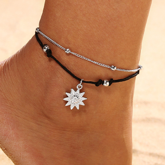 bracelet de cheville en perles de soleil en alliage superposé noir