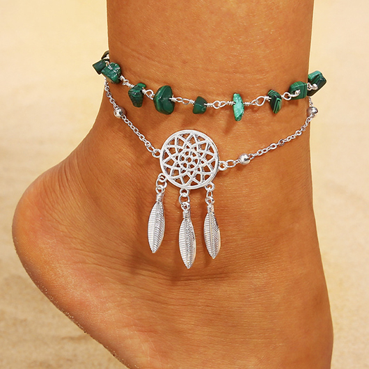 Silvery White Alloy Dreamcatcher Hollow Anklet
