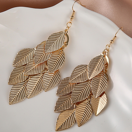 Leaf Gold Plant Alloy Layered Earrings
