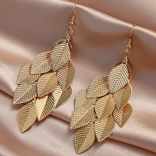 Gold jewelry,Plants jewelry,Leaf Gold Plant Alloy Layered Earrings