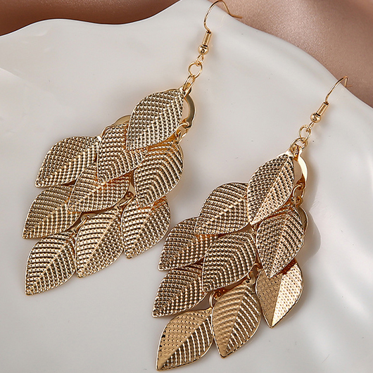 Gold jewelry,Plants jewelry,Leaf Gold Plant Alloy Layered Earrings