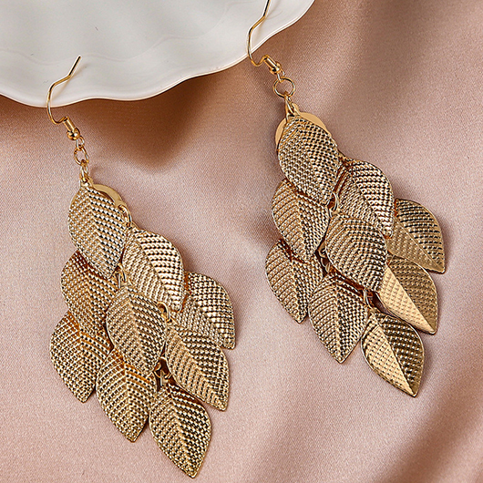Gold jewelry,Plants jewelry,Leaf Gold Plant Alloy Layered Earrings