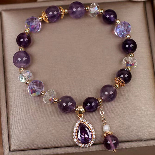 Waterdrop Design Rhinestone Beaded Purple Bracelet
