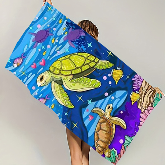 Marine Life Print Multi Color Beach Blanket