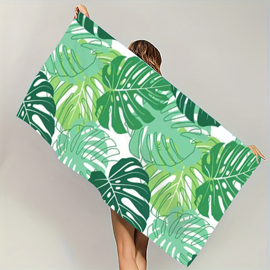 Leaf Print Grass Green Beach Blanket