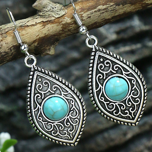 Silver jewelry,Mint Green jewelry,Contrast Color jewelry,Tribal Vintage Design Silver Alloy Earrings
