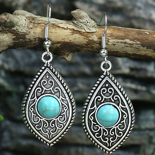 Silver jewelry,Mint Green jewelry,Contrast Color jewelry,Tribal Vintage Design Silver Alloy Earrings
